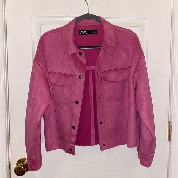 BNWOT Pink Suede Zara Cropped Jacket - Picture 1 of 4